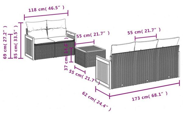 VidaXL Polyrattan Kerti Ülőgarnitúra - 6 részes - Bézs