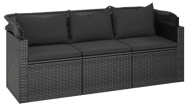 4 részes fekete polyrattan kerti ülőgarnitúra párnákkal