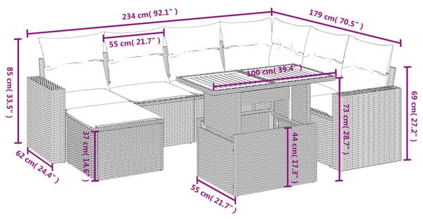 VidaXL Kerti Ülőgarnitúra - 8 részes - Fekete Polyrattan
