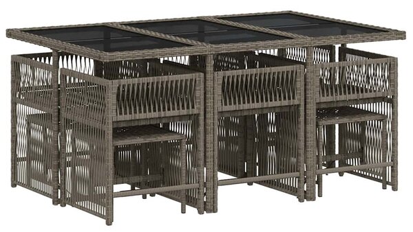 VidaXL 11 darabos kerti bútorgarnitúra párnákkal, szürke PE rattan