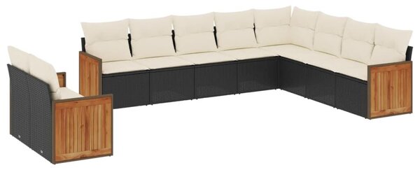 VidaXL 10 részes fekete polyrattan kerti ülőgarnitúra párnákkal