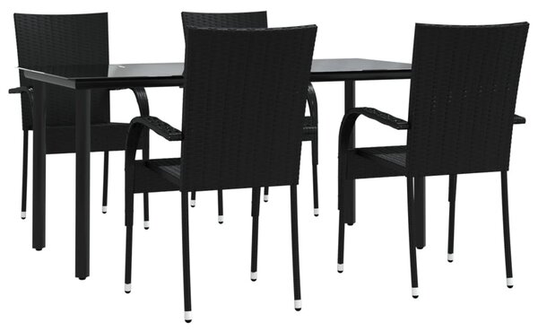 5 részes fekete polyrattan kerti étkezőgarnitúra