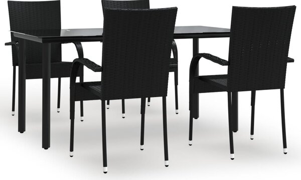 5 részes fekete polyrattan kerti étkezőgarnitúra