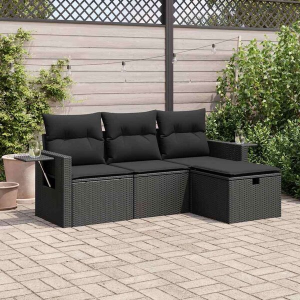 VidaXL Polyrattan Kerti Ülőgarnitúra - 4 részes - Fekete