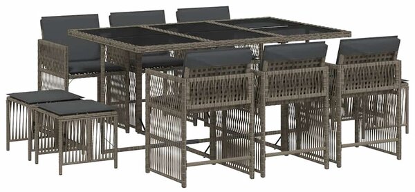 VidaXL 11 darabos kerti bútorgarnitúra párnákkal, szürke PE rattan