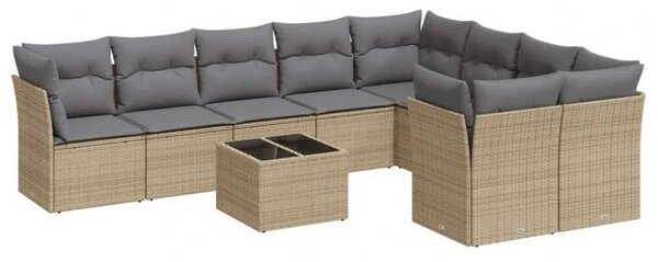 VidaXL 10 részes bézs polyrattan kerti ülőgarnitúra párnával