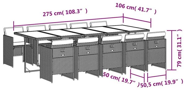 VidaXL 11 darabos kerti bútorgarnitúra párnákkal, szürke PE rattan