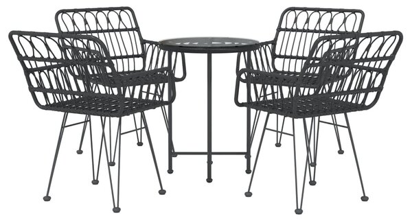 5 részes fekete polyrattan kerti étkezőgarnitúra