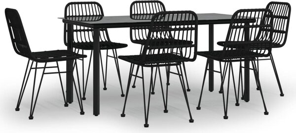 7 részes fekete polyrattan kerti étkezőgarnitúra
