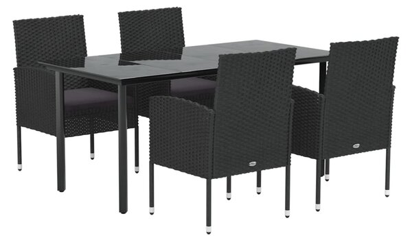 5 részes fekete polyrattan kerti étkezőgarnitúra párnákkal