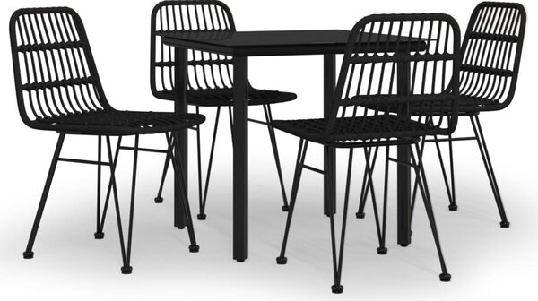 5 részes fekete polyrattan kerti étkezőgarnitúra