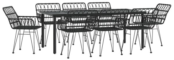 9 részes fekete polyrattan kerti étkezőgarnitúra