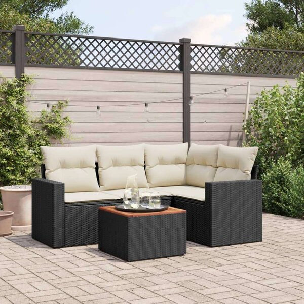 VidaXL 5 részes fekete polyrattan kerti kanapészett párnákkal