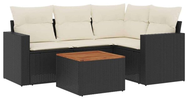 VidaXL 5 részes fekete polyrattan kerti kanapészett párnákkal
