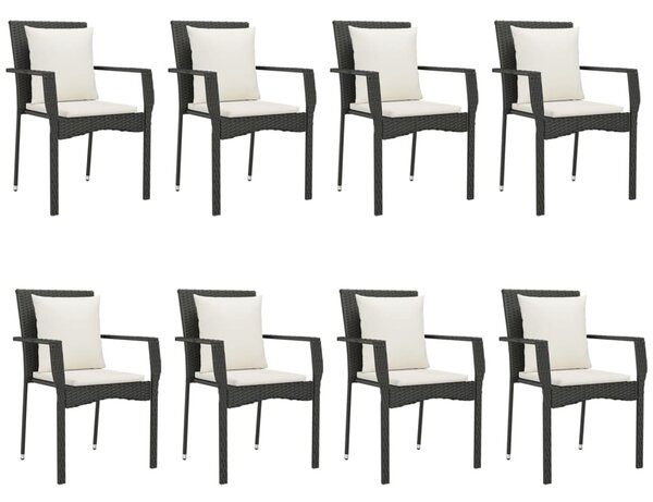 9 részes fekete polyrattan kerti étkezőgarnitúra párnákkal