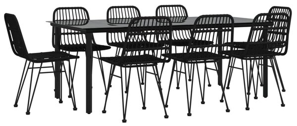 9 részes fekete polyrattan kerti étkezőgarnitúra