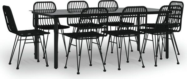 9 részes fekete polyrattan kerti étkezőgarnitúra
