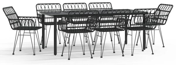 9 részes fekete polyrattan kerti étkezőgarnitúra