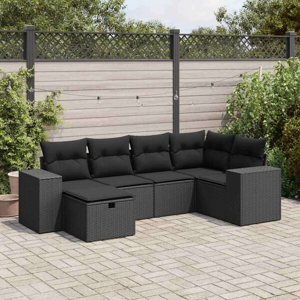 Polyrattan Kerti Ülőgarnitúra - 6 részes - Fekete