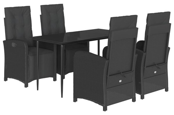 5 részes fekete polyrattan kerti étkezőgarnitúra párnákkal