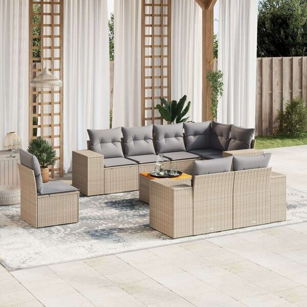 VidaXL Polyrattan Kerti Ülőgarnitúra - 9 részes - Bézs