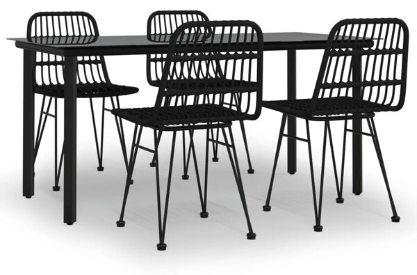 5 részes fekete polyrattan kerti étkezőgarnitúra