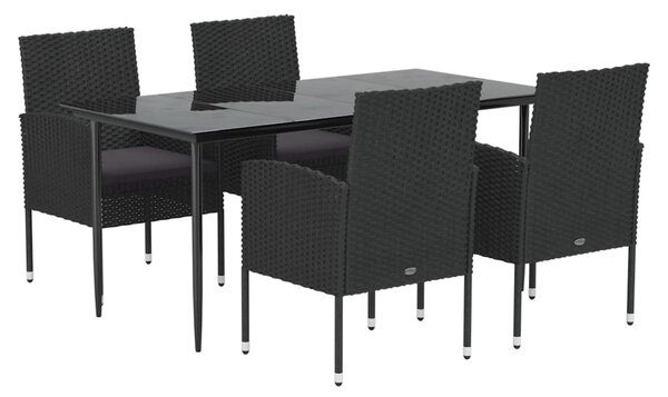 5 részes fekete polyrattan kerti étkezőgarnitúra párnákkal