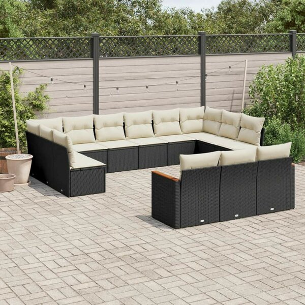 VidaXL 13 részes fekete polyrattan kerti ülőgarnitúra párnákkal