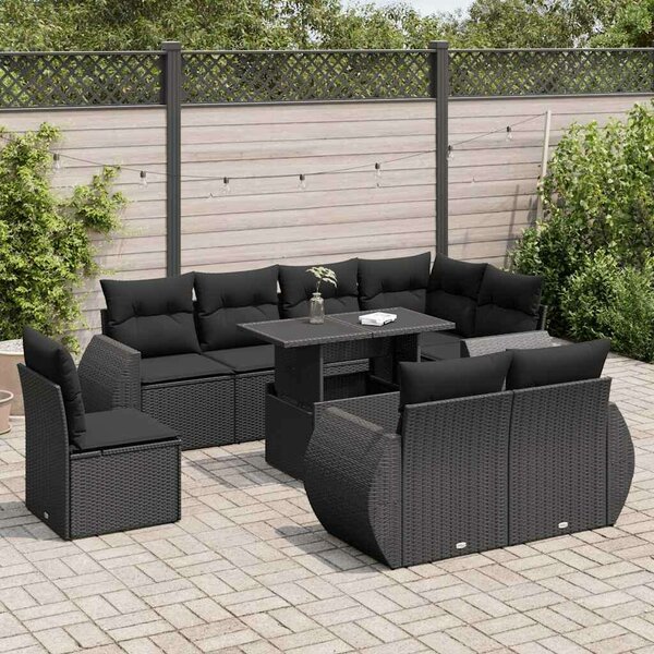 VidaXL Polyrattan Kerti Ülőgarnitúra - 9 részes - Fekete