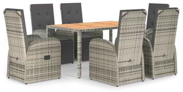 7 részes szürke polyrattan kerti étkezőgarnitúra párnával