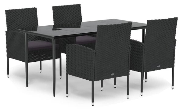 5 részes fekete polyrattan kerti étkezőgarnitúra párnákkal