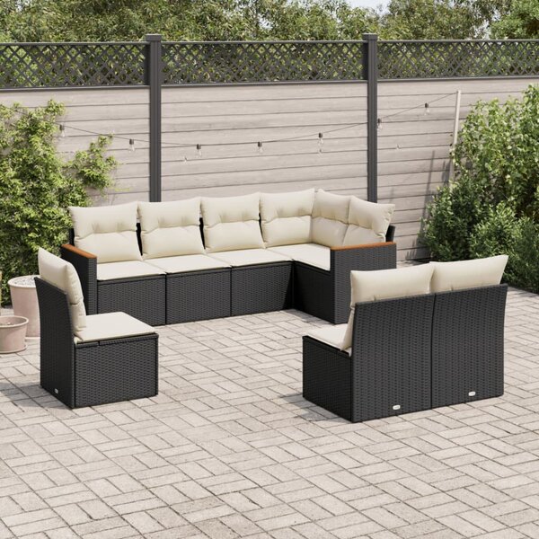 VidaXL 8 részes fekete polyrattan kerti ülőgarnitúra párnákkal