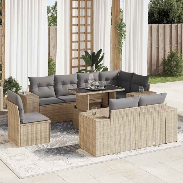 VidaXL Polyrattan Kerti Ülőgarnitúra - 9 részes - Bézs