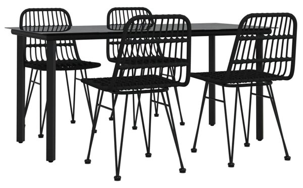 5 részes fekete polyrattan kerti étkezőgarnitúra