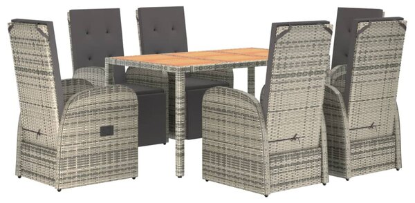 7 részes szürke polyrattan kerti étkezőgarnitúra párnával