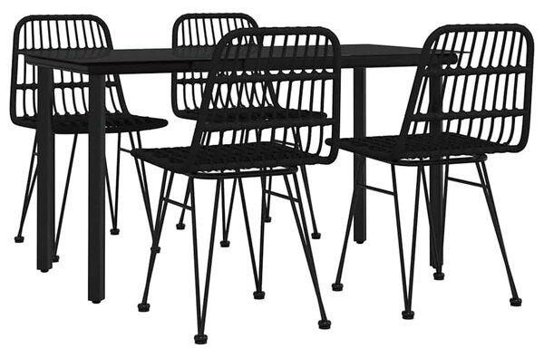 5 részes fekete polyrattan kerti étkezőgarnitúra