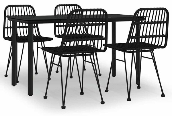 5 részes fekete polyrattan kerti étkezőgarnitúra
