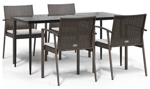 5 részes polyrattan és acél kerti étkezőgarnitúra párnával