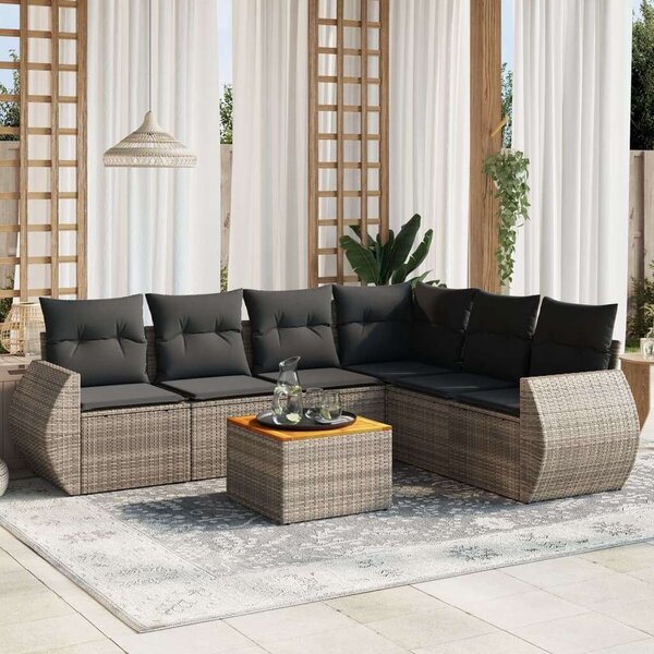 VidaXL Polyrattan Kerti Ülőgarnitúra - 7 részes - Szürke