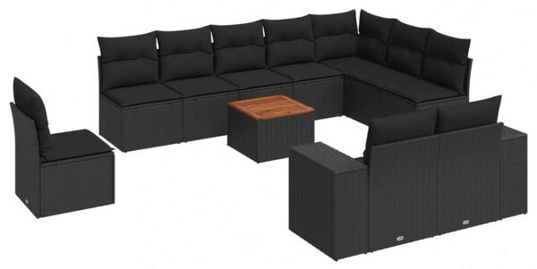 VidaXL Polyrattan Kerti Ülőgarnitúra - 11 részes - Fekete