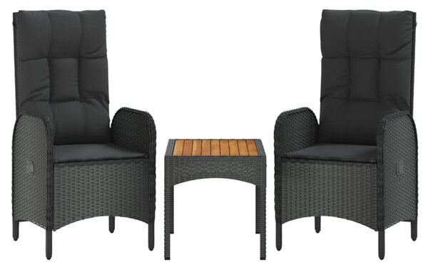 4 részes fekete polyrattan kerti étkezőszett párnákkal