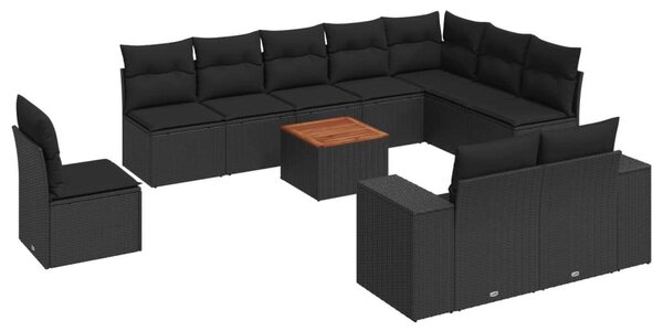 VidaXL Polyrattan Kerti Ülőgarnitúra - 11 részes - Fekete
