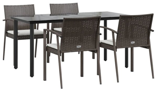 5 részes polyrattan és acél kerti étkezőgarnitúra párnával
