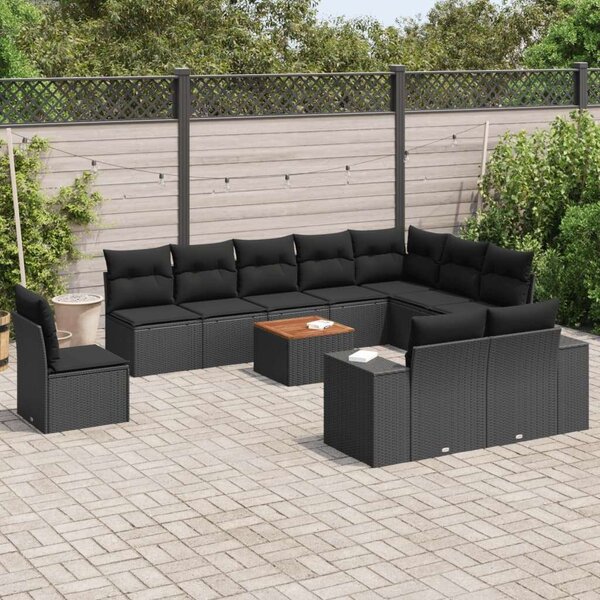 VidaXL Polyrattan Kerti Ülőgarnitúra - 11 részes - Fekete