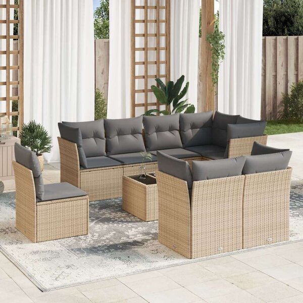 VidaXL 9-részes bézs polyrattan kerti ülőgarnitúra párnákkal
