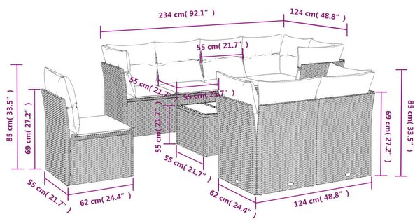VidaXL 9-részes bézs polyrattan kerti ülőgarnitúra párnákkal