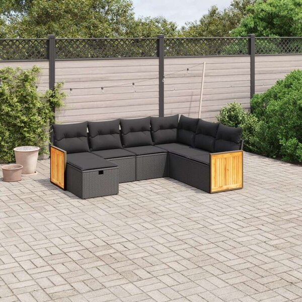 Polyrattan Kerti Ülőgarnitúra - 7 részes - Fekete