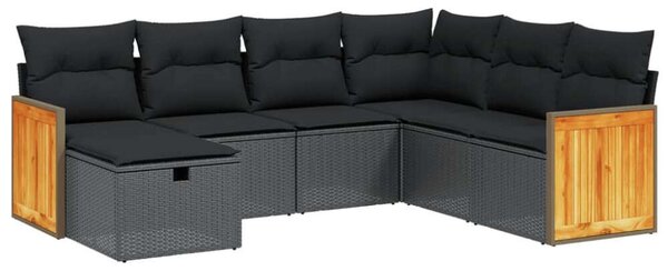 Polyrattan Kerti Ülőgarnitúra - 7 részes - Fekete