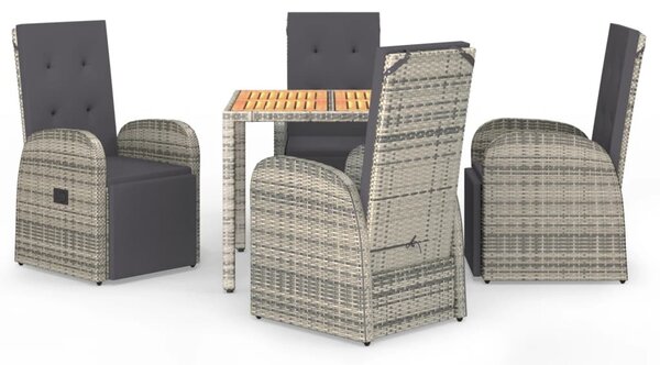5 részes szürke polyrattan kerti étkezőgarnitúra párnával