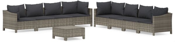 9 részes szürke polyrattan kerti ülőgarnitúra párnákkal